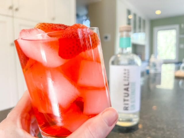 non alcoholic strawberry gin fizz-ritual zero proof review-mealfinds